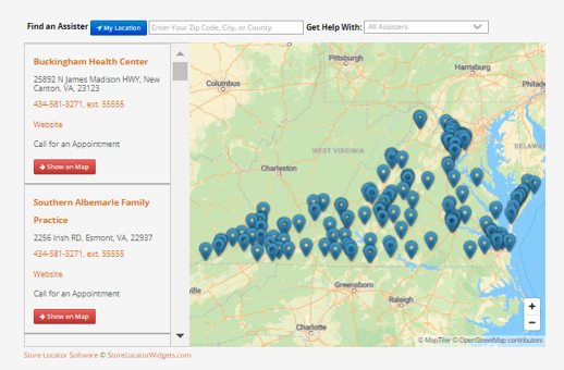 Find help in your area map of Virginia